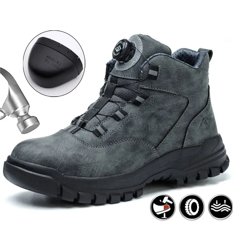 Safety Shoes Men Waterproof Work Boots Men Rotating Buttons Supportive Work Boots