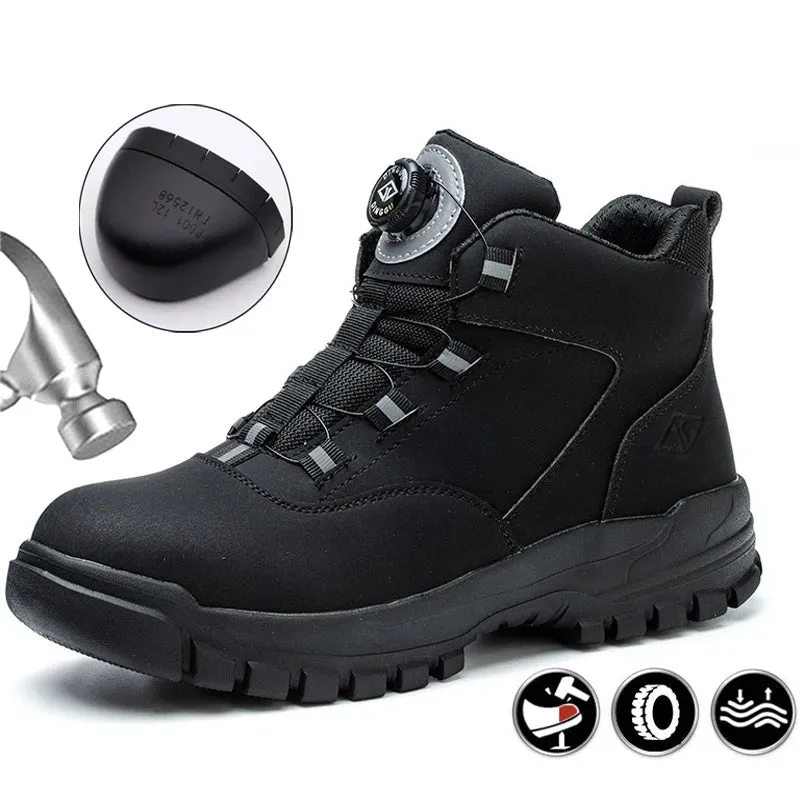 Work Boots For Mechanics Safety Shoes Men Waterproof Work Boots Men Rotating Buttons