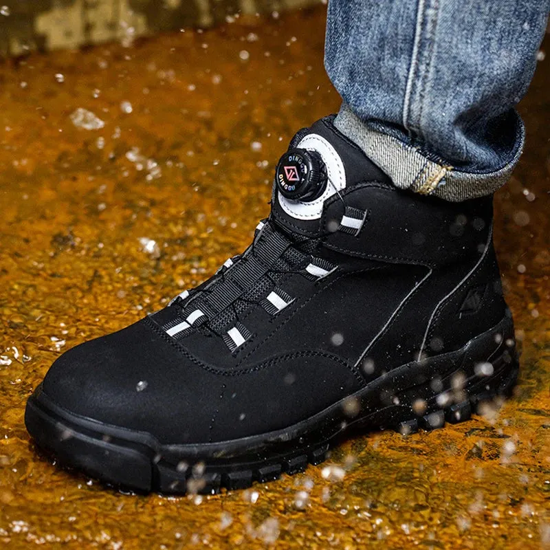 Safety Shoes Men Waterproof Work Boots Men Rotating Buttons Ridge Cut Work Boots