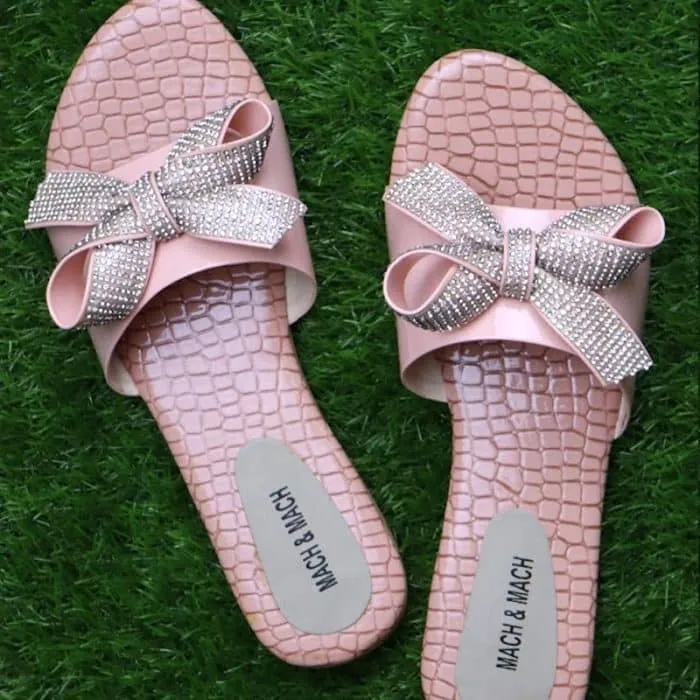 Sandal Rhinestone Bow Slide Slippers Bedroom Heel Slippers