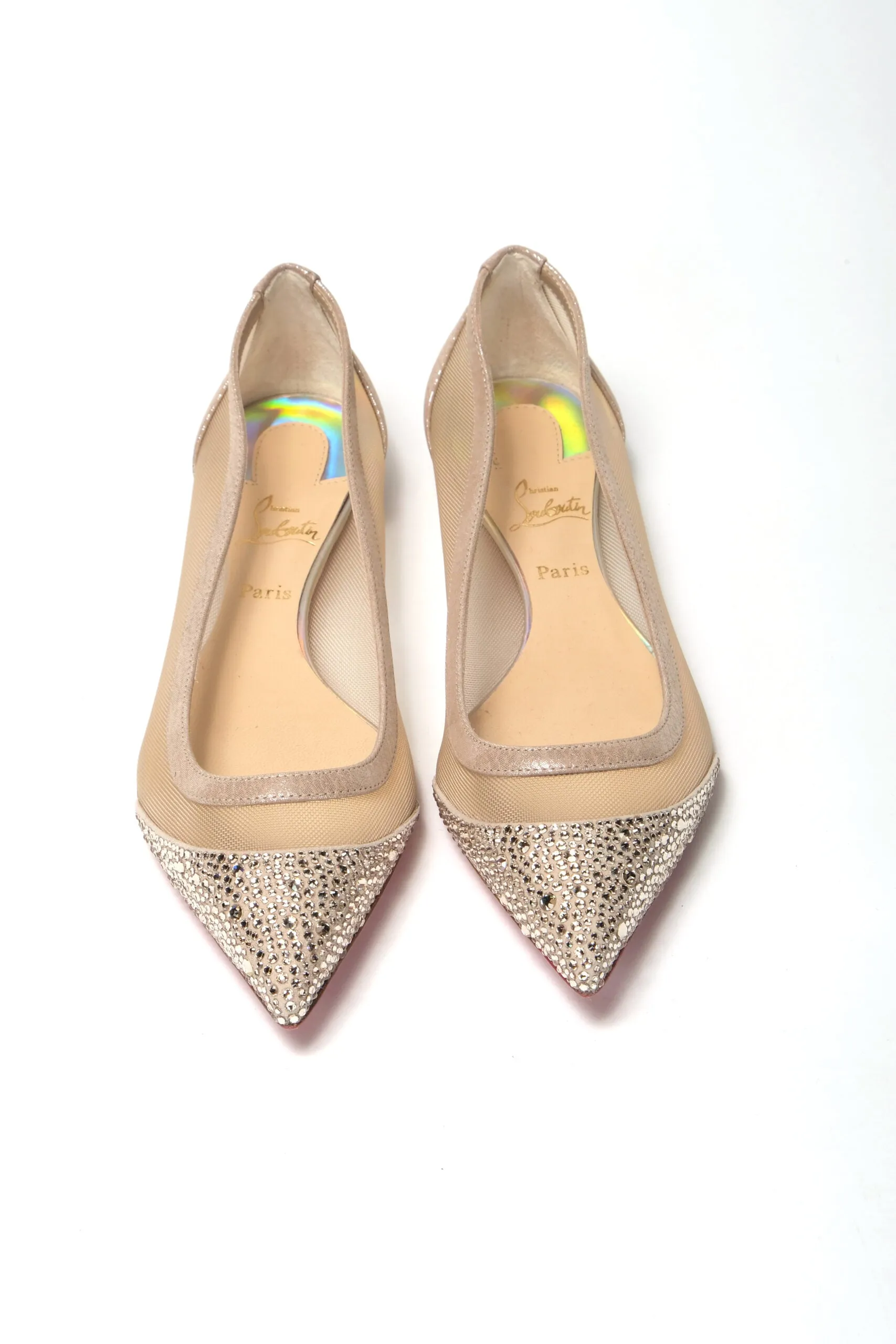 Christian Louboutin Silver Flat Point Toe Crystals Shoe Flat Shoes For Homecoming