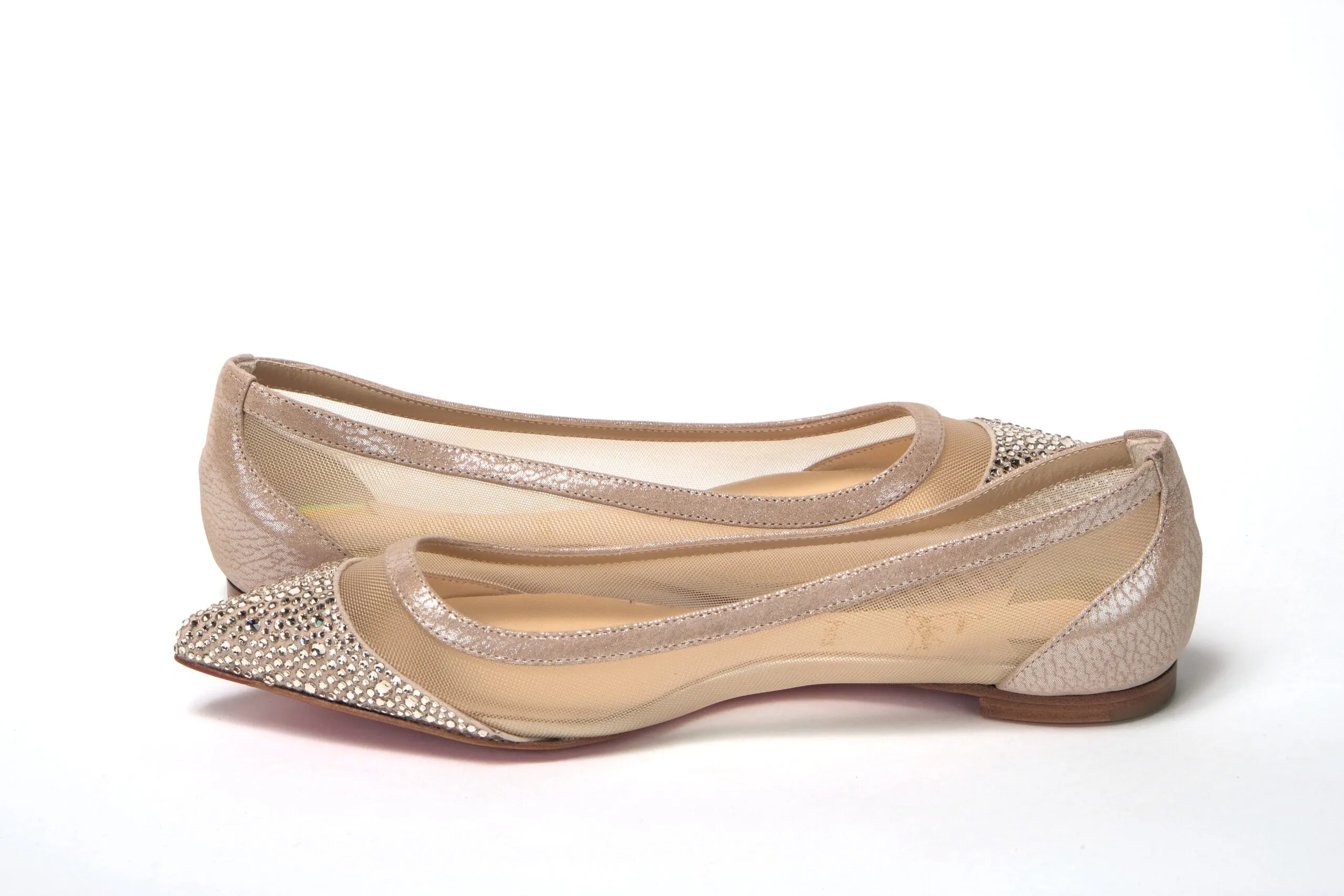 Christian Louboutin Silver Flat Point Toe Crystals Shoe Good Shoes For Flat Arches