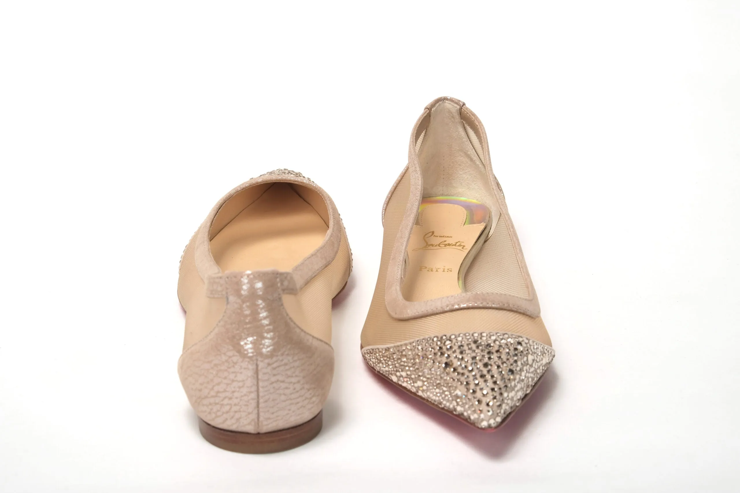 Christian Louboutin Silver Flat Point Toe Crystals Shoe Flats Shoes For Bunions