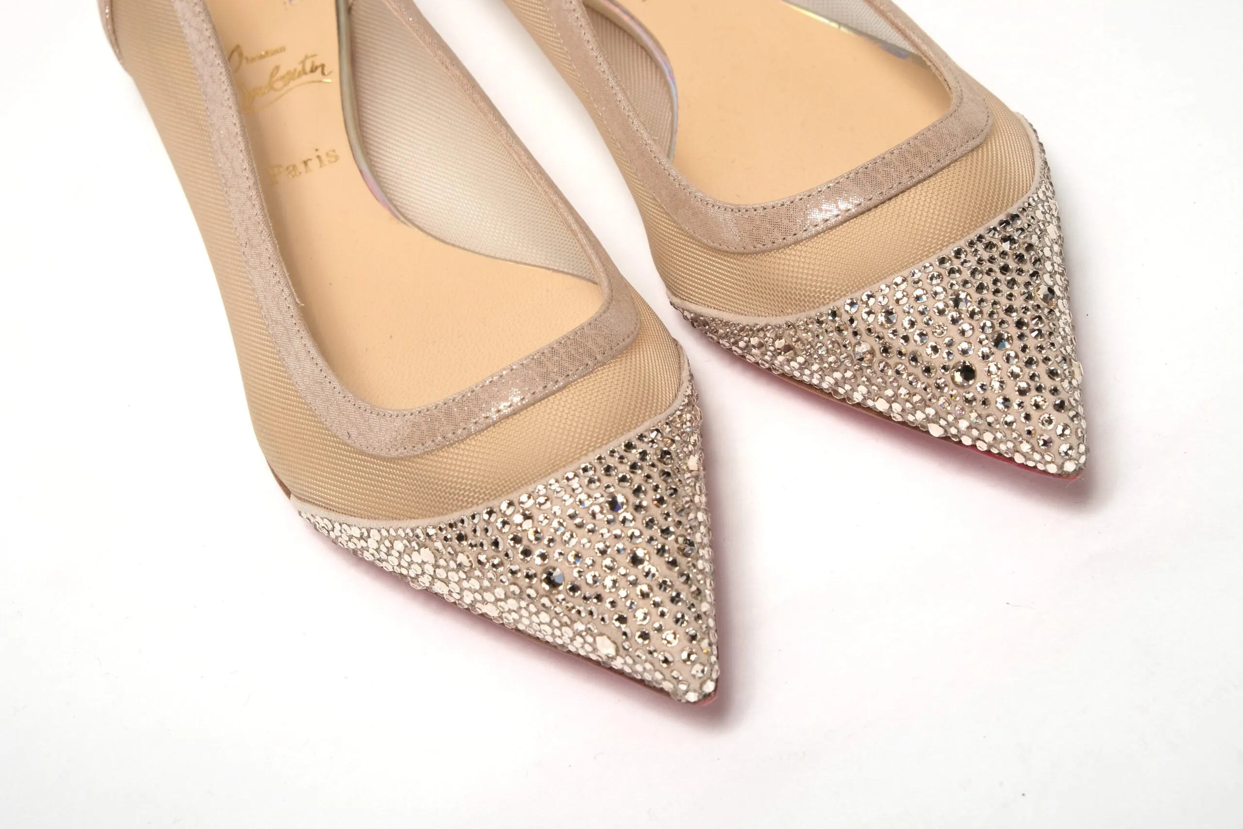 Flat High Platform Shoes Christian Louboutin Silver Flat Point Toe Crystals Shoe
