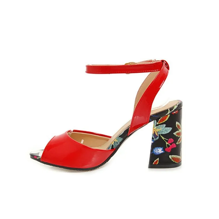 Women's's Color Block Peep Toe Printed Block Heels Sandals Sandals Anigua