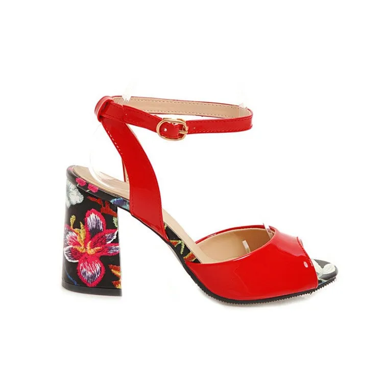 Women's's Color Block Peep Toe Printed Block Heels Sandals Wedge Clear Sandals