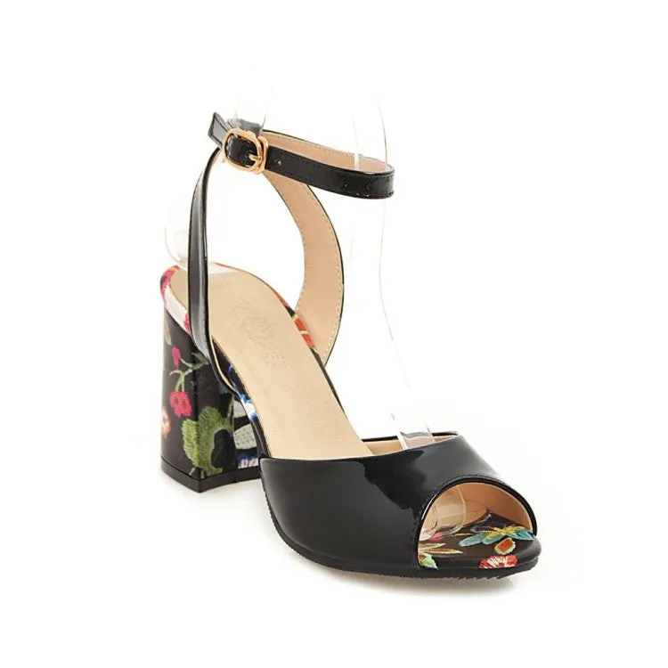 Sandals St Lucia Halcyon Excursions Women's's Color Block Peep Toe Printed Block Heels Sandals