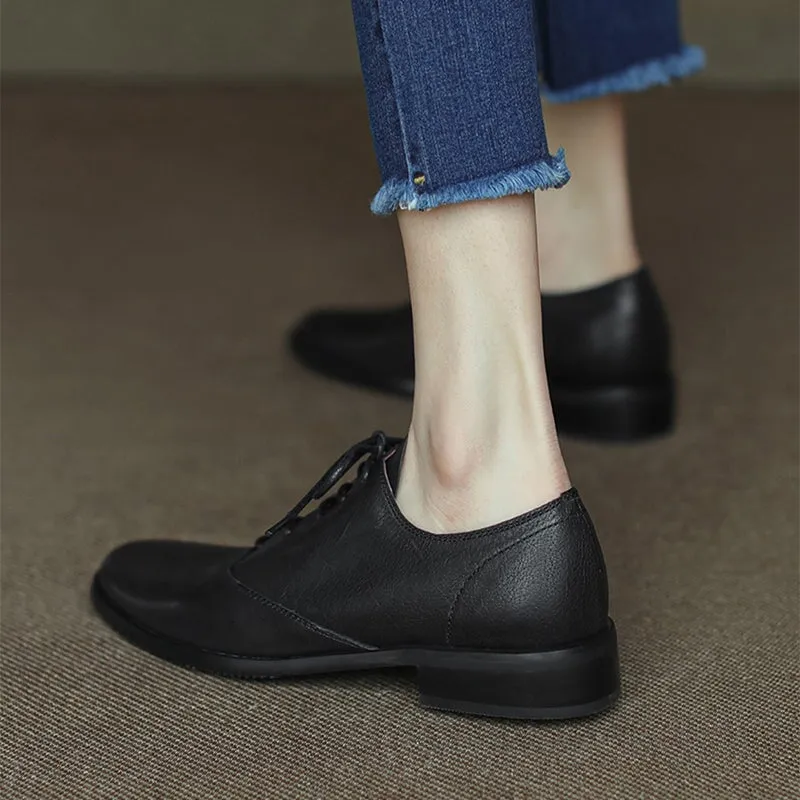 Round Toe Soft Oxford Shoes Lace Up Leather Derby Shoes for Women in Black/Brown Christian Louboutin Oxfords