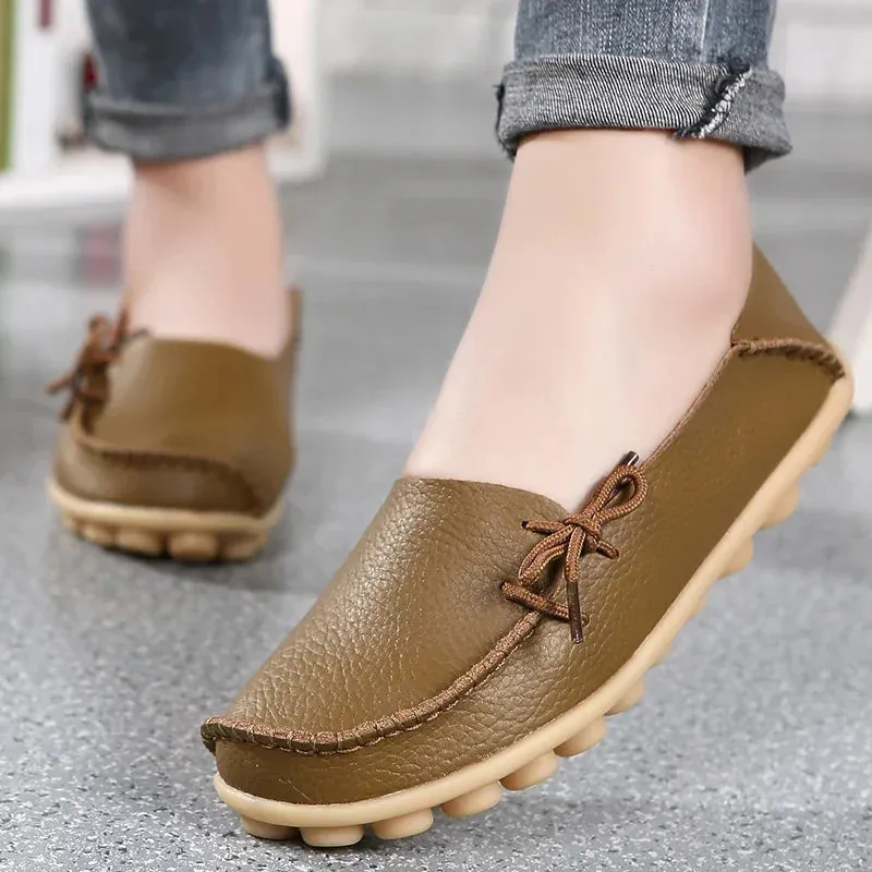 Loafers Grey Shoes Women Moccasins Flats  Woman Loafers Genuine Leather Female Shoes Slip On Ballet Nurse