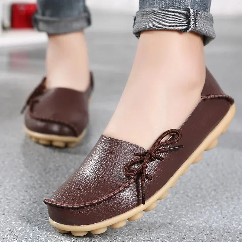 Shoes Women Moccasins Flats  Woman Loafers Genuine Leather Female Shoes Slip On Ballet Nurse Grant Stone Traveler Penny Loafers