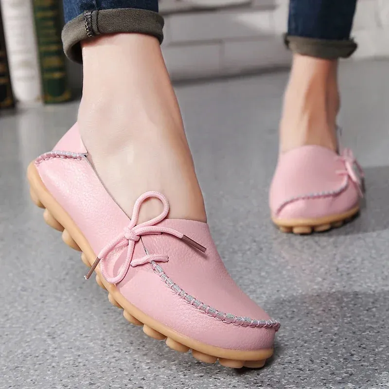 Shoes Women Moccasins Flats  Woman Loafers Genuine Leather Female Shoes Slip On Ballet Nurse Pink Suede Loafers