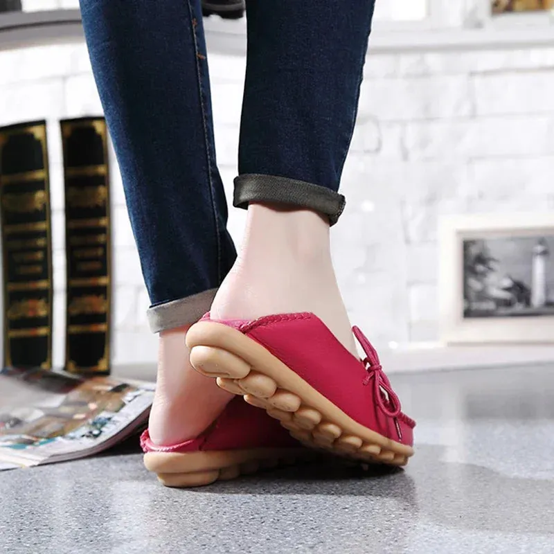 Mule Loafers With Fur Shoes Women Moccasins Flats  Woman Loafers Genuine Leather Female Shoes Slip On Ballet Nurse