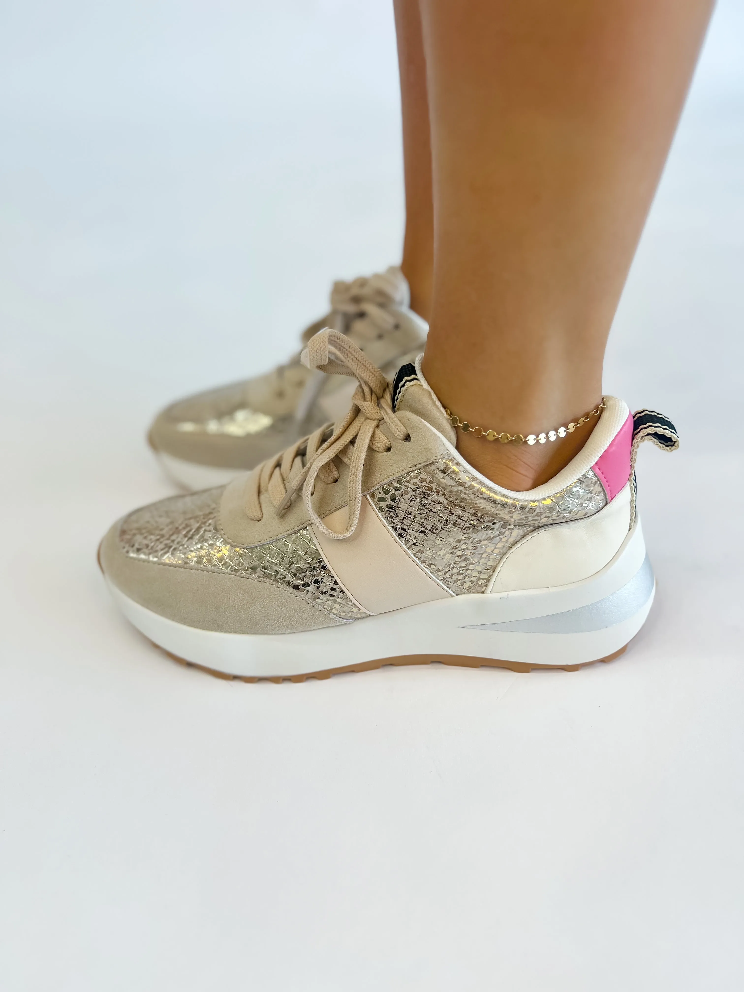 White Sneakers [Shu Shop] Serafina Gold Snake