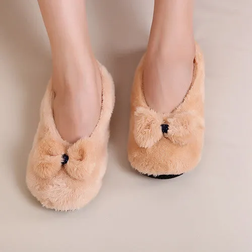 Big Bow Knot Warm Soft Sole Women Indoor Floor Slippers/Shoes Bow Tie Flannel Home Slippers It Slippers