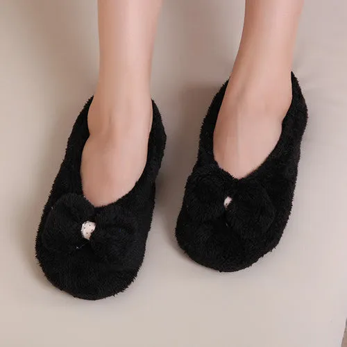Funny Slppers Big Bow Knot Warm Soft Sole Women Indoor Floor Slippers/Shoes Bow Tie Flannel Home Slippers
