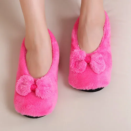 Big Bow Knot Warm Soft Sole Women Indoor Floor Slippers/Shoes Bow Tie Flannel Home Slippers Slippers For Microwave