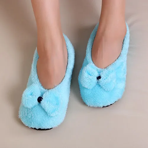 Faux Slippers Big Bow Knot Warm Soft Sole Women Indoor Floor Slippers/Shoes Bow Tie Flannel Home Slippers