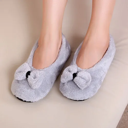 Strawberry Slippers Big Bow Knot Warm Soft Sole Women Indoor Floor Slippers/Shoes Bow Tie Flannel Home Slippers