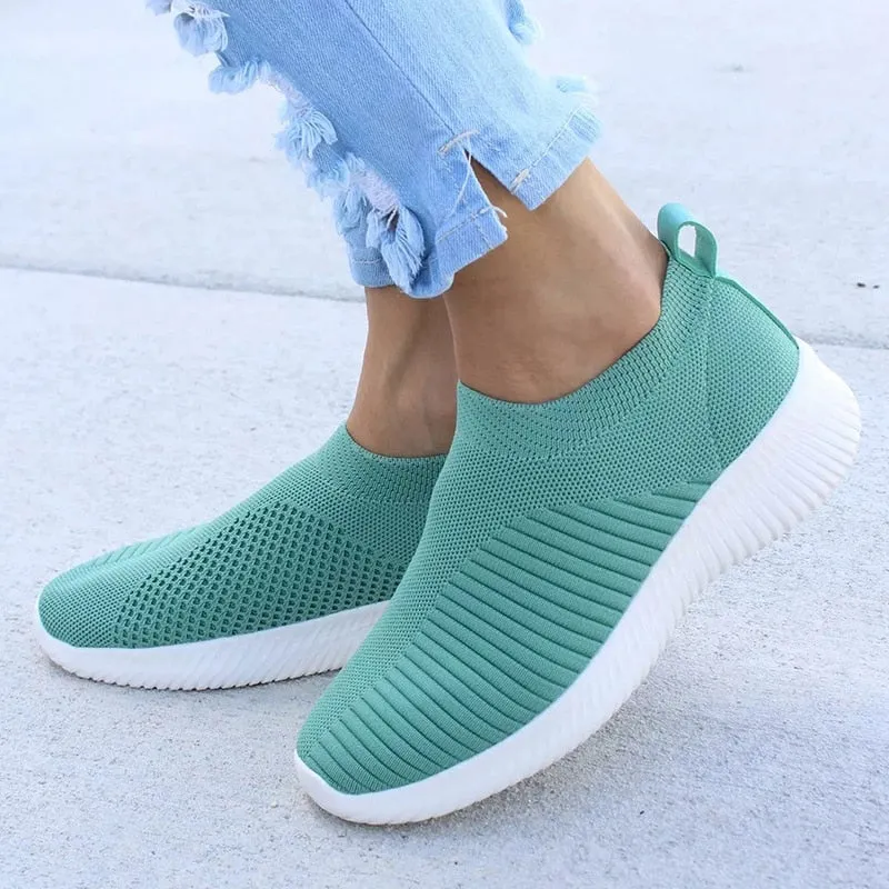 Loafers With Slacks Women Shoes Knitting Sock Sneakers Women Spring Summer Slip On Flat Shoes Women Plus Size Loafers Flats Walking krasovki Famela
