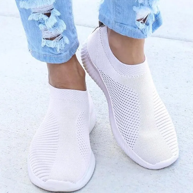 Women Shoes Knitting Sock Sneakers Women Spring Summer Slip On Flat Shoes Women Plus Size Loafers Flats Walking krasovki Famela Haley Loafers