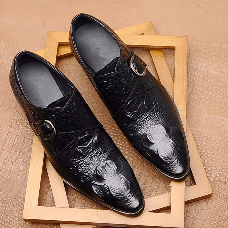Leather Loafers Shoes Men's alligator embossed monk shoes
