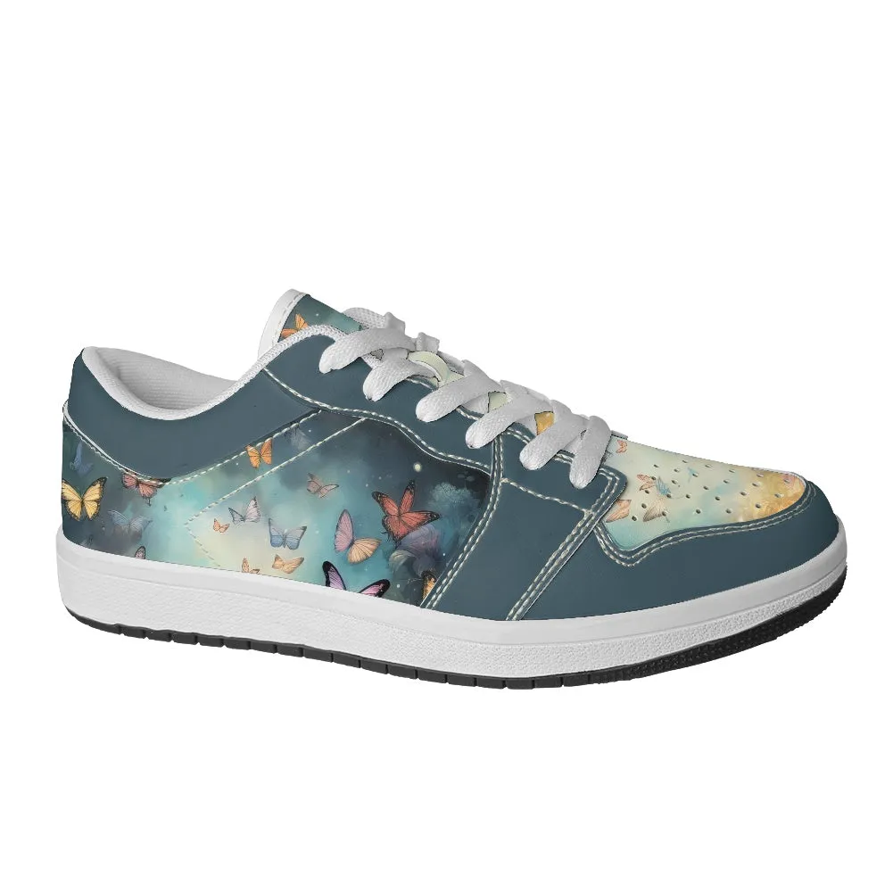Silver High Top Sneakers Butterfly Women's Low Top Leather Sneakers