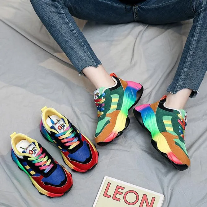 Women fashion colorful lace up slip on platform sneakers Most Popular Sneakers 2024