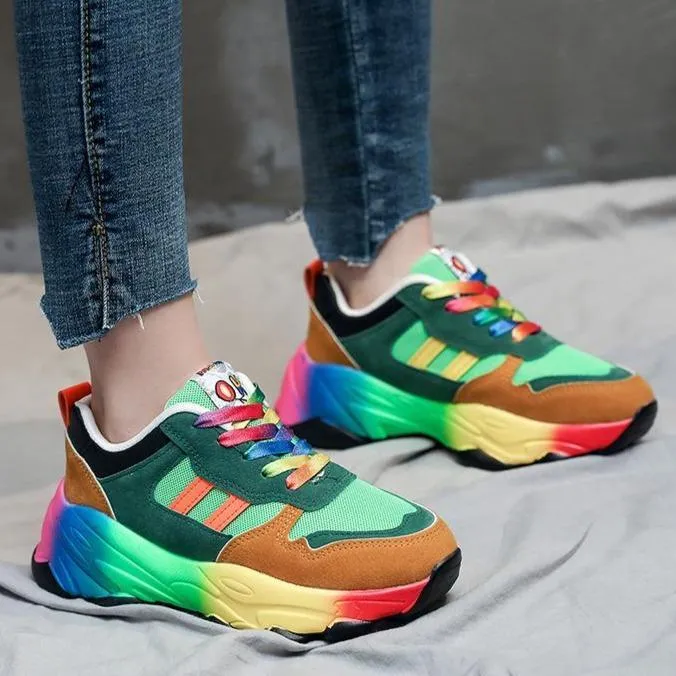 Women fashion colorful lace up slip on platform sneakers 11. NULL