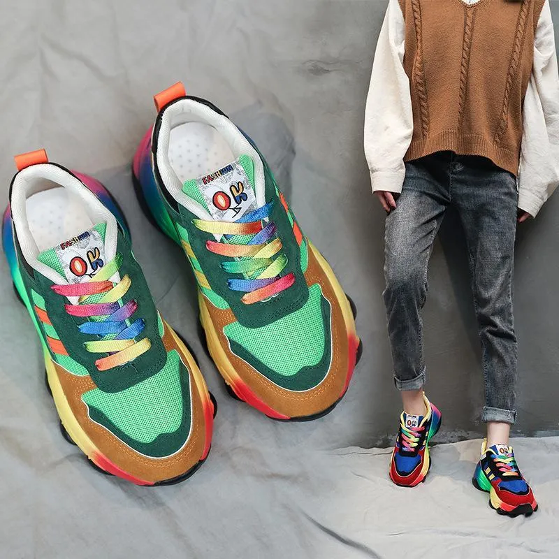 Women fashion colorful lace up slip on platform sneakers R13 Sneakers