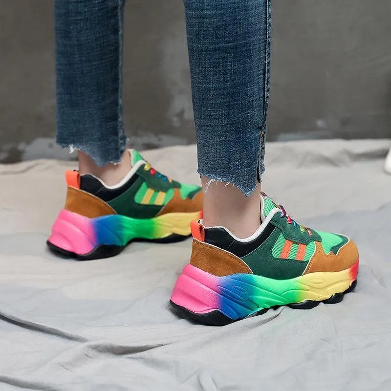 Slip On Mule Sneakers Women fashion colorful lace up slip on platform sneakers