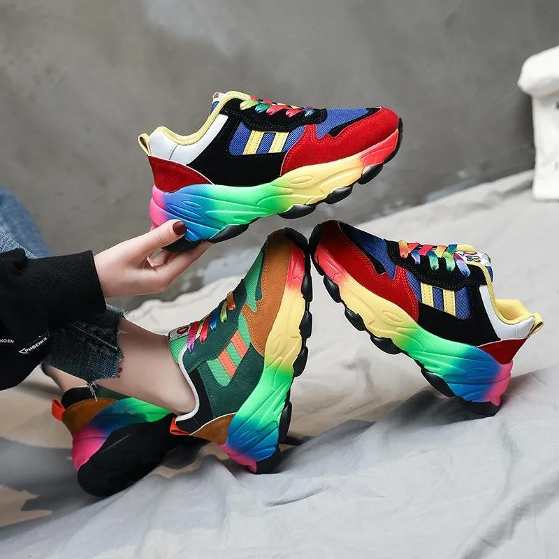 Women fashion colorful lace up slip on platform sneakers Sns Sneakers