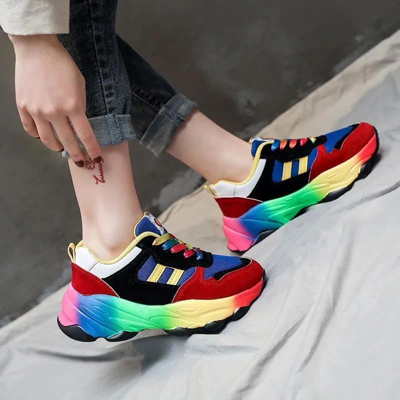 Women fashion colorful lace up slip on platform sneakers All Designer Sneakers
