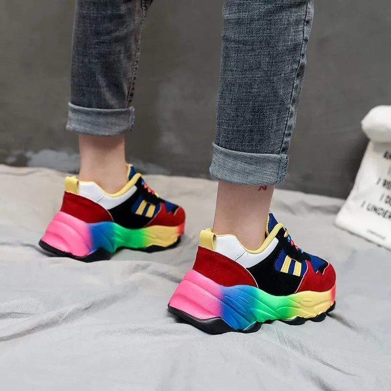 Women fashion colorful lace up slip on platform sneakers Vh Sneakers