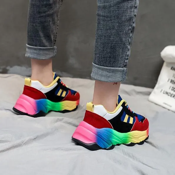 Best Comfortable Sneakers Women fashion colorful lace up slip on platform sneakers