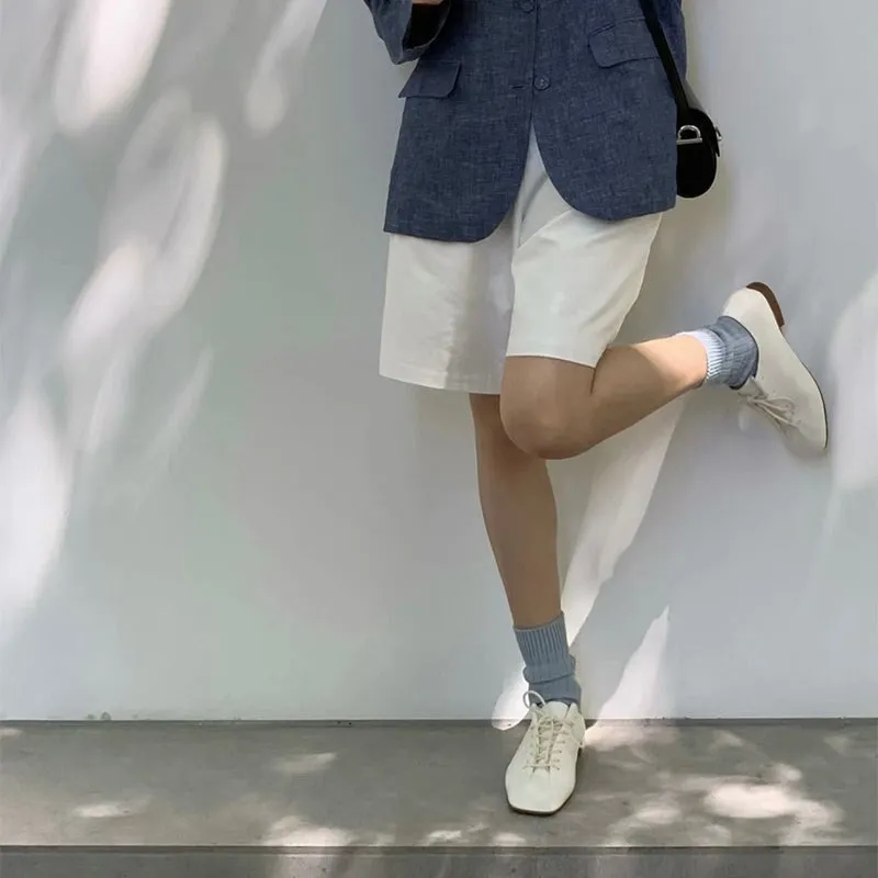 Quad Oxfords Slouchy Square-Toe Lace-Up Lambskin Derby Flats/Mid Heels  Black/Beige