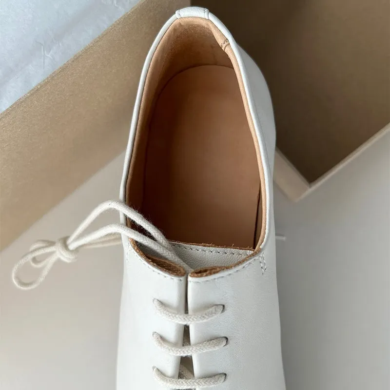 Slouchy Square-Toe Lace-Up Lambskin Derby Flats/Mid Heels  Black/Beige Terrabite Oxford