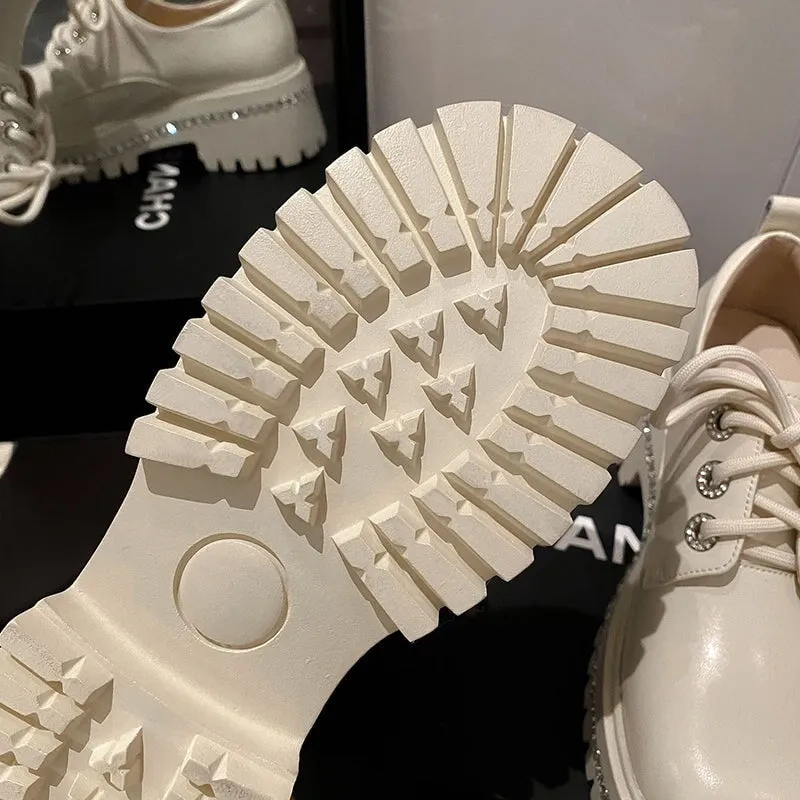 Sam Edelman Sawyer Oxfords Women Round Toe Lace Up Chunky Derby Shoes Crystal-embellishment in White/Black