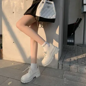 Bass Oxford Shoes Women Round Toe Lace Up Chunky Derby Shoes Crystal-embellishment in White/Black