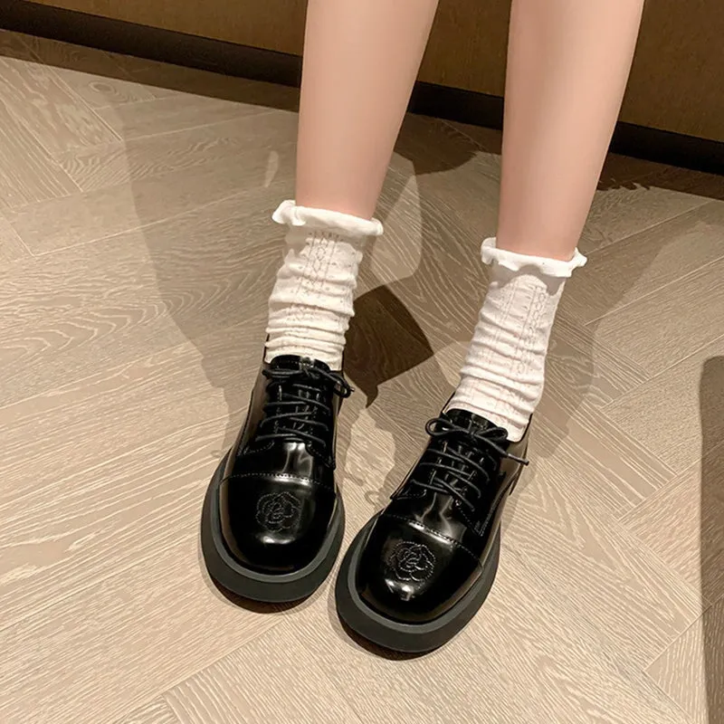 Sam Edelman Sawyer Oxfords Women Round Toe Lace Up Chunky Derby Shoes Genuine Leather Contrast Color