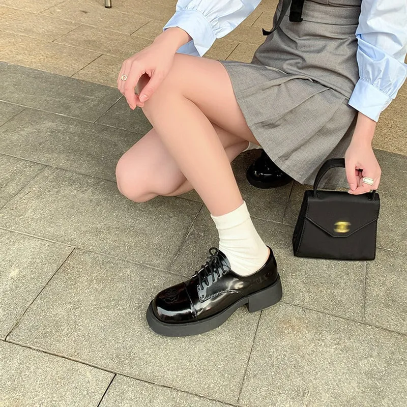 Women Round Toe Lace Up Chunky Derby Shoes Genuine Leather Contrast Color Eastland Sadie Oxfords