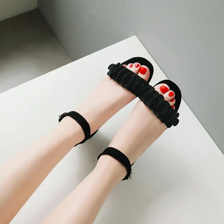 Women's Solid Color Pleated Ankle Strap Hollow Out Low Block Heels Sandals Sandals Hunter Park