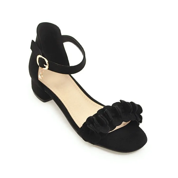 South Coast Sandals Resort Women's Solid Color Pleated Ankle Strap Hollow Out Low Block Heels Sandals