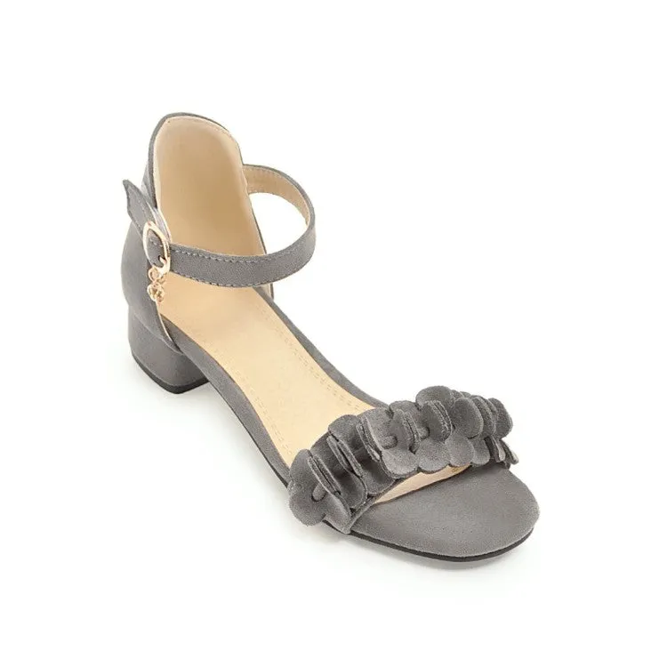 Southern Polished Sandals Women's Solid Color Pleated Ankle Strap Hollow Out Low Block Heels Sandals