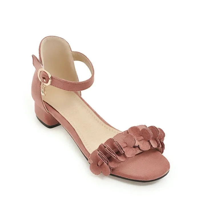 Women's Solid Color Pleated Ankle Strap Hollow Out Low Block Heels Sandals Moses Sandals