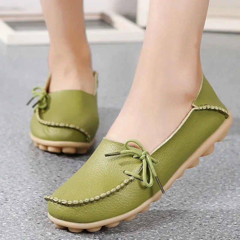 Brogue Loafers Shoes for Women Moccasins Flats  Woman Loafers Genuine Leather Female Shoes Slip On Ballet Nurse Women's Shoes