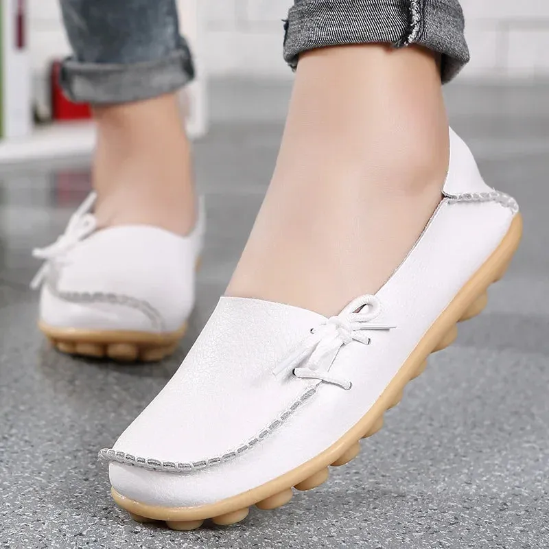Bee Loafers Shoes for Women Moccasins Flats  Woman Loafers Genuine Leather Female Shoes Slip On Ballet Nurse Women's Shoes