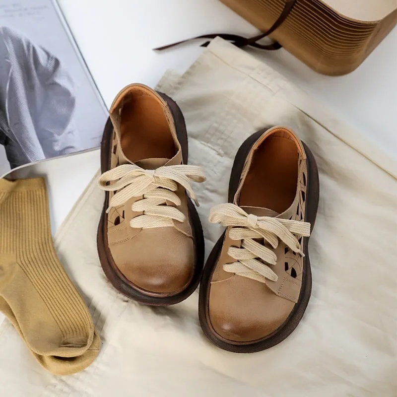 Soft Leather Lace-Up Casual Shoes Retro Platform Oxfords in Beige/Coffee Irish Setter Soft Paw