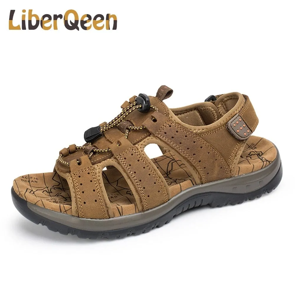 New Fashion Summer Men's Leisure Beach Sandals Leather Sandals Closed Toe