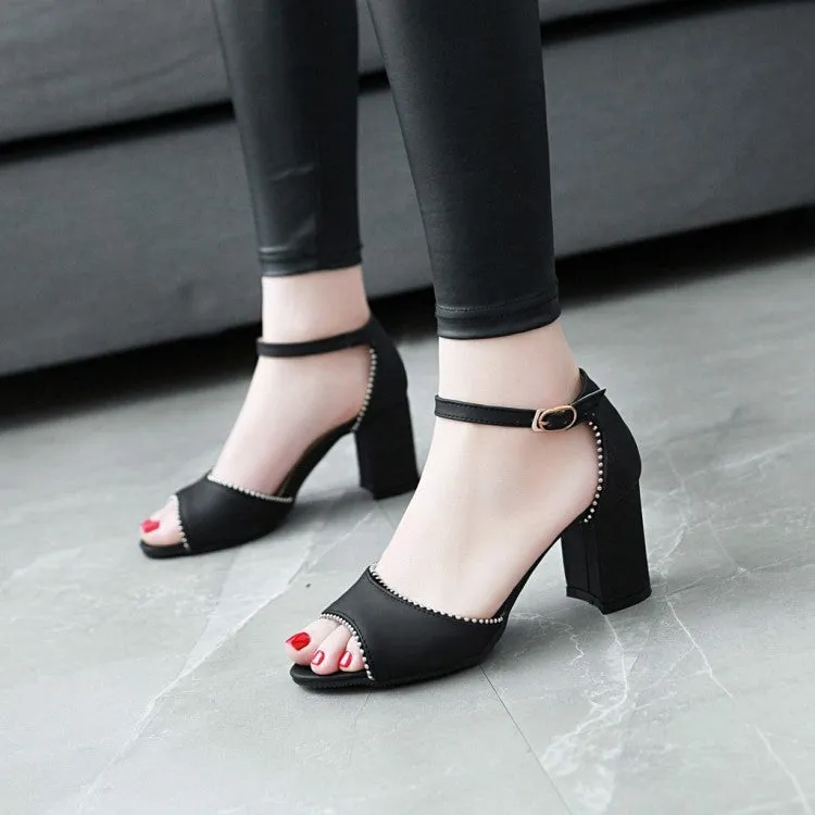 Sandals With Heels Women's's Bling Bling Peep Toe Chunky Heel Sandals