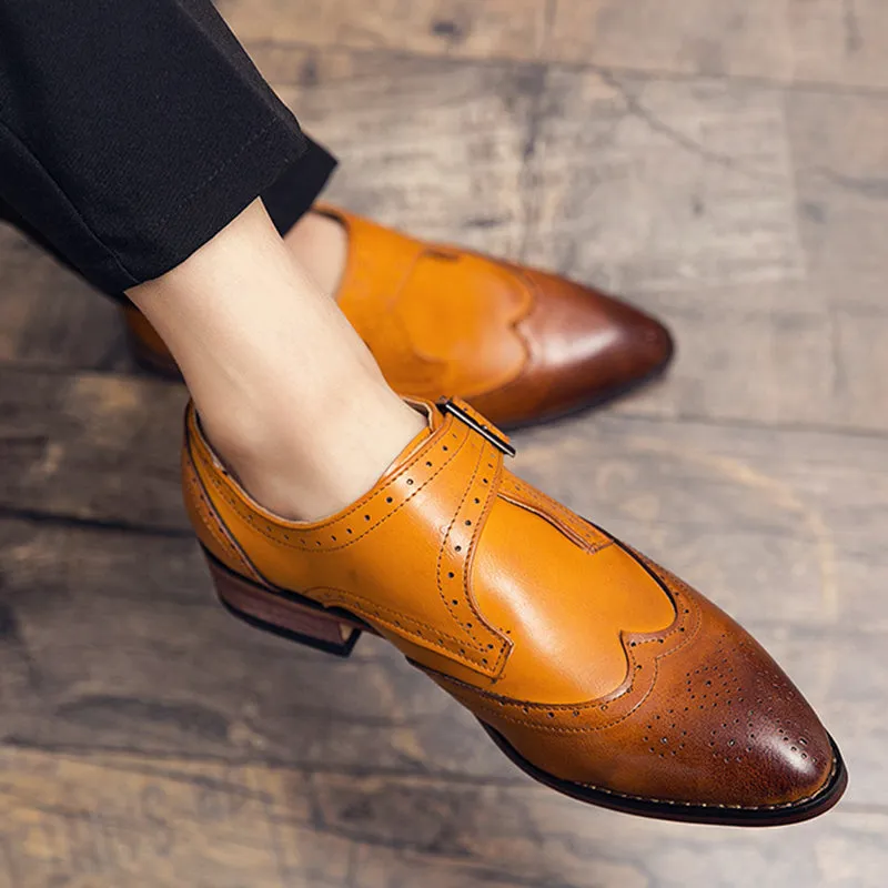 Men's color block wing tip carved monk shoes Comfortable Penny Loafers